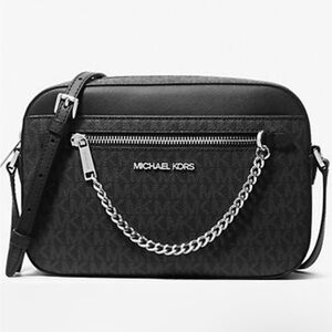 Michael Kors Black Crossbody with Silver Chain